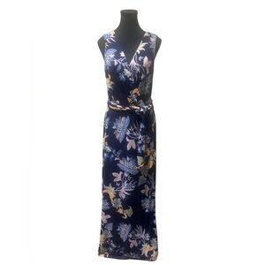 Leslie Fay Navy Floral Maxi Dress GUC 14